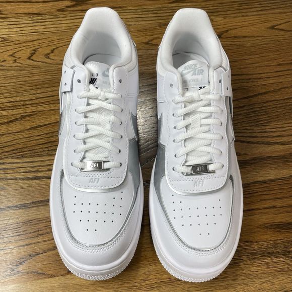 Nike Air Force 1 Shadow Size Men\'s 9.5 White Metallic Silver NEW